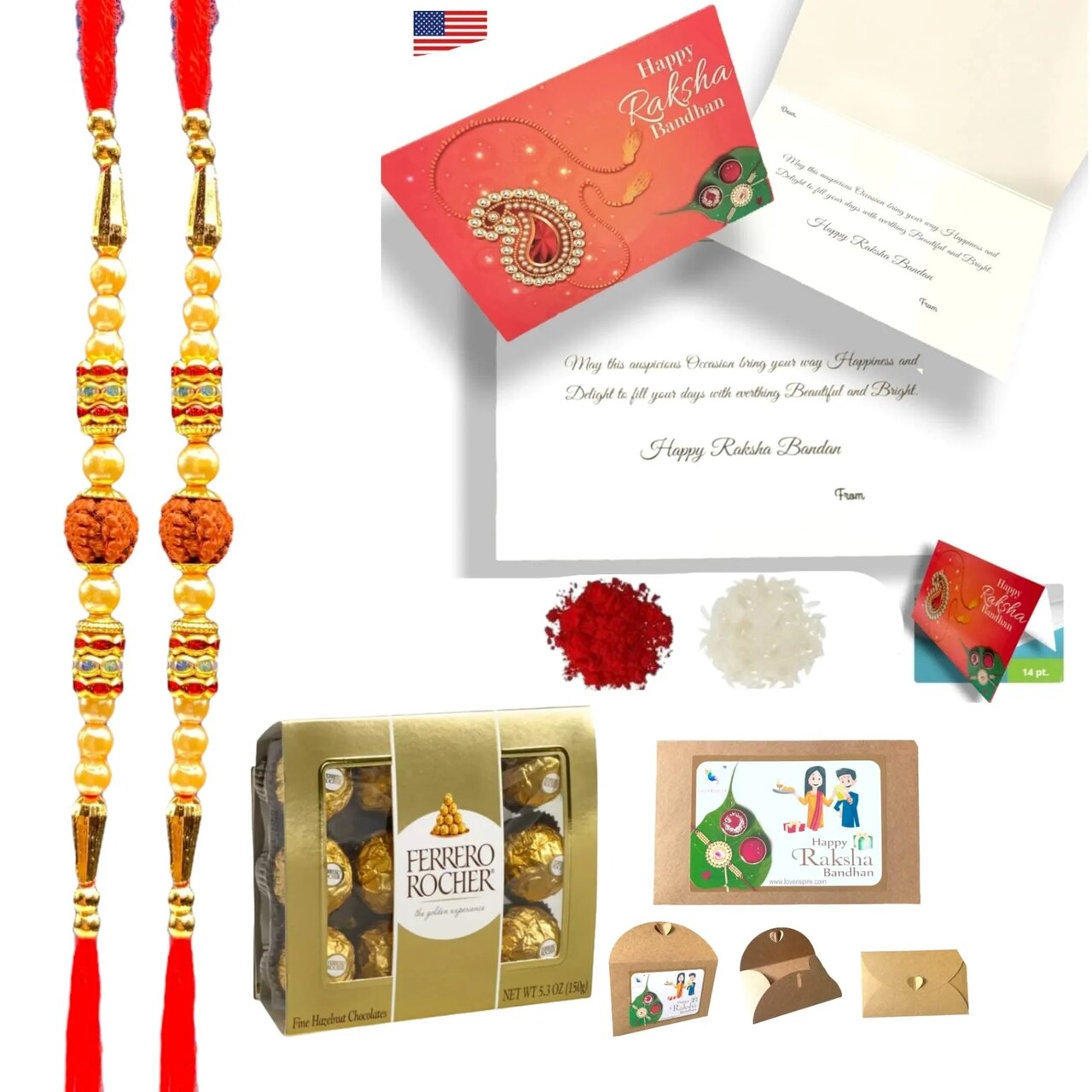 Rakhi for Brother Rudraksh Rakhi Raksha Bandhan Gifts Traditional Ferro-Roher/Ghirdalli/Kitket Rakhi Gift Hamper Bracelet for Brother Sister Bhabhi - Perfect for Celebration